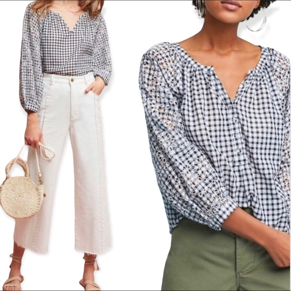 Anthropologie AKEMI + KIN Tops - AKEMI + KIN Gingham Presley Eyelet Blouse